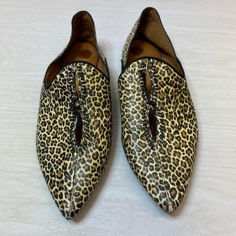 Free People Womens 7 37 St Lucia Flats Loafer Leopard Print Leather Pointed Toe